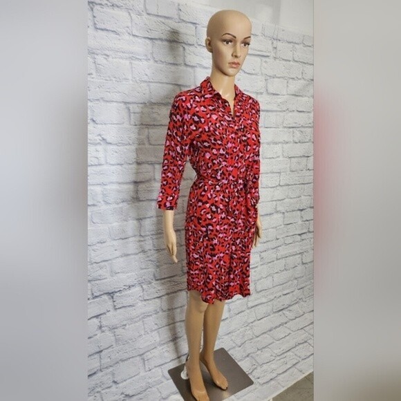 *NWT L'agence Stella Womens silk leopard print 3/4 sleeve shirt dress Sz XS - Picture 7 of 9